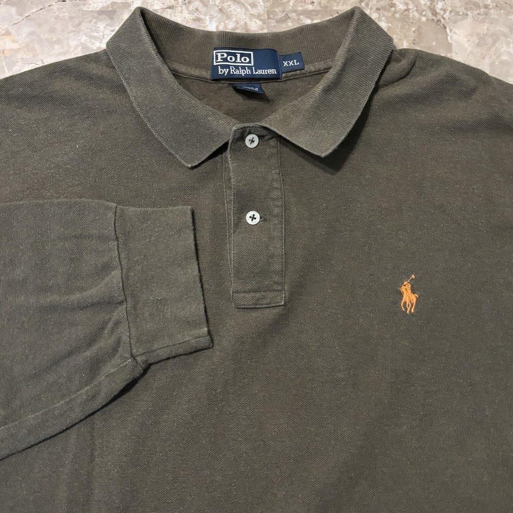 Polo Ralph Lauren Shirt Mens 2XL Green Pique Mesh Long Sleeve Vintage